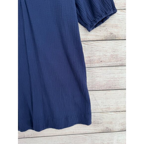 Anthropologie V-Neck Crepe‎ Short Sleeve Dress Women's Size Large Navy Blue - Picture 8 of 14